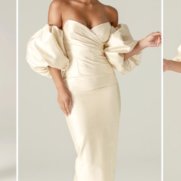 ALIEVA TIFFANY DUPIONI PUFF SLEEVE MAXI DRESS (BEIGE) - Picture 4 of 11